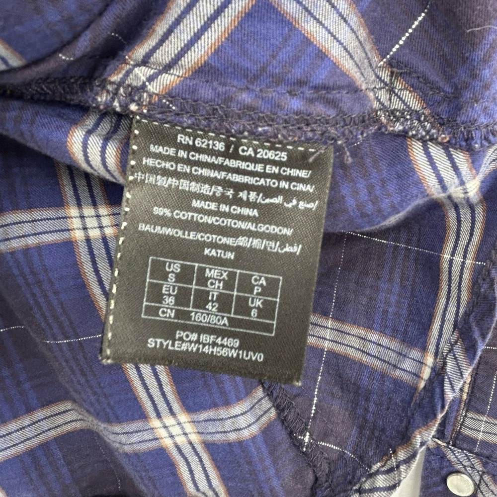 Guess Y2K Womens Pearl Snap Shirt Size Small Blue Plaid Long Sleeve Western 90s - Picture 5 of 7